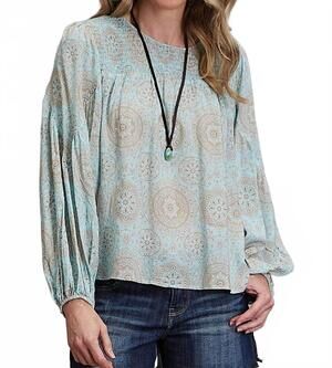 NEW STETSON long sleeve peasant blouse in mandala print